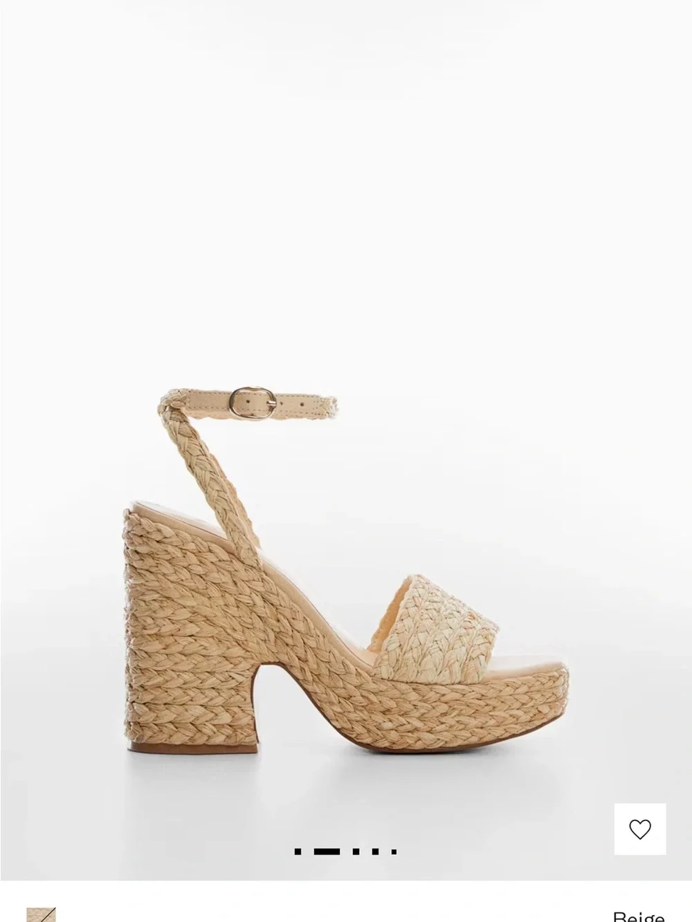 Mango Beige Braided Platform Wedge Sandals with Ankle Strap